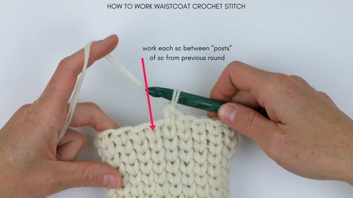 How to work the crochet waistcoat stitch in the round to make crochet that looks like knitting!