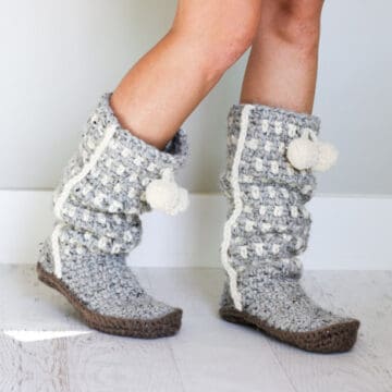 Slouchy crochet sweater boots. So modern and cozy! (Includes free crochet slipper soles pattern as well.)