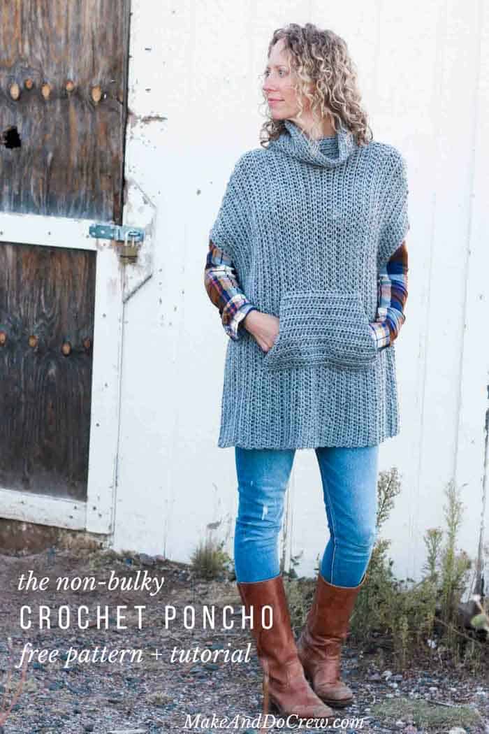 Cowl Neck Striped Poncho (Knit) – Lion Brand Yarn