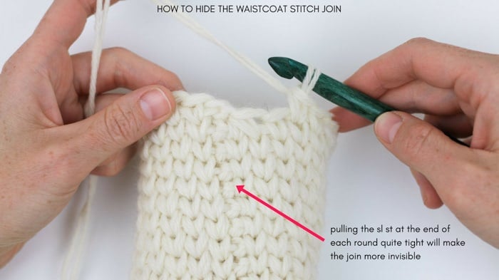 How to crochet the knit stitch in the round to create an invisible join with slip stitches.