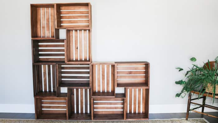 Wooden crate store shelving