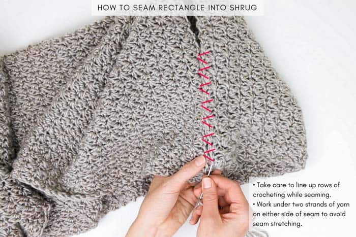 Beginner crochet sweater tutorial and free pattern. How to seam the armhole of this crochet sweater.