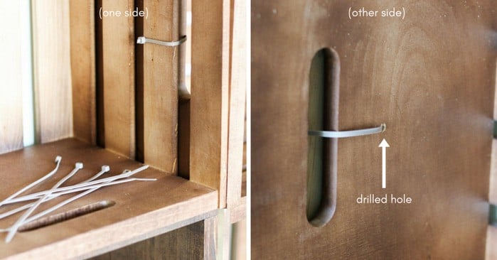 Learn how to build simple DIY yarn storage shelves for a closet or craft room using wooden crates and zip ties.