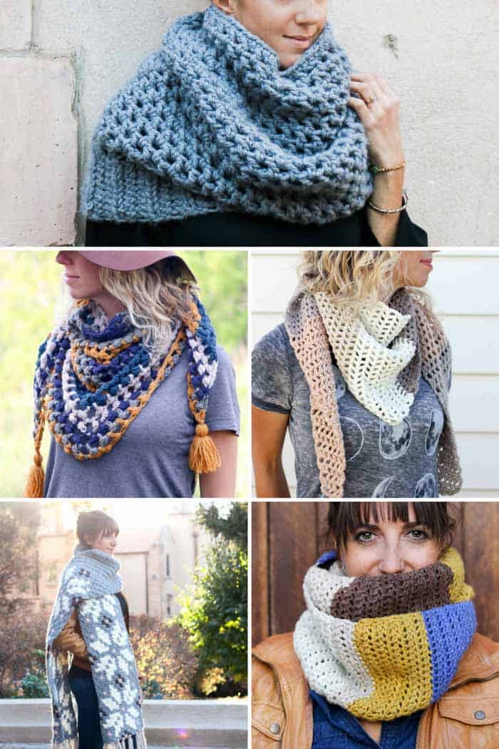 Free modern crochet scarf, shawl and cowl patterns from Make & Do Crew.