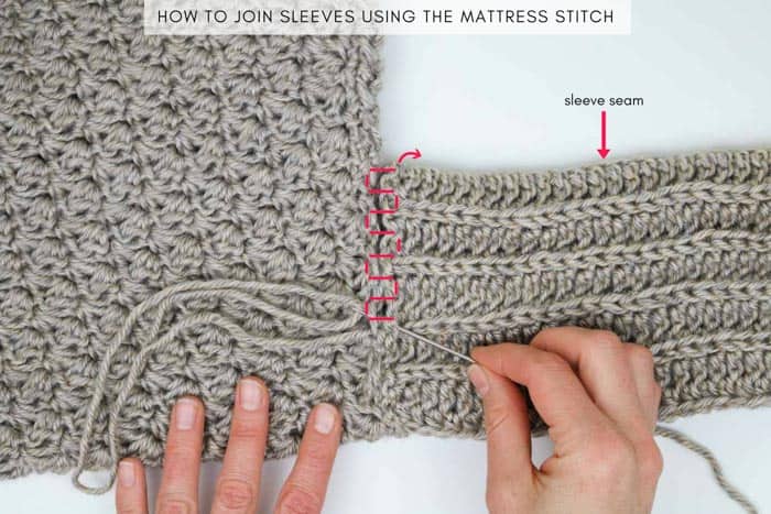 How to seam crochet sweater sleeves using the mattress stitch. In Part 2 of the Habitat Cardigan free crochet pattern, we'll add the ribbed collar and sleeves to complete this very simple flowy sweater featuring Lion Brand Heartland yarn. 