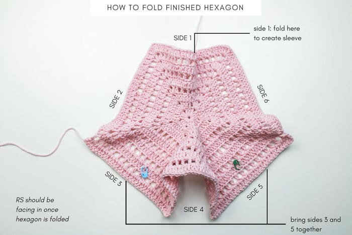 How to crochet a hexagon sweater for kids by folding a hexagon into sleeves.