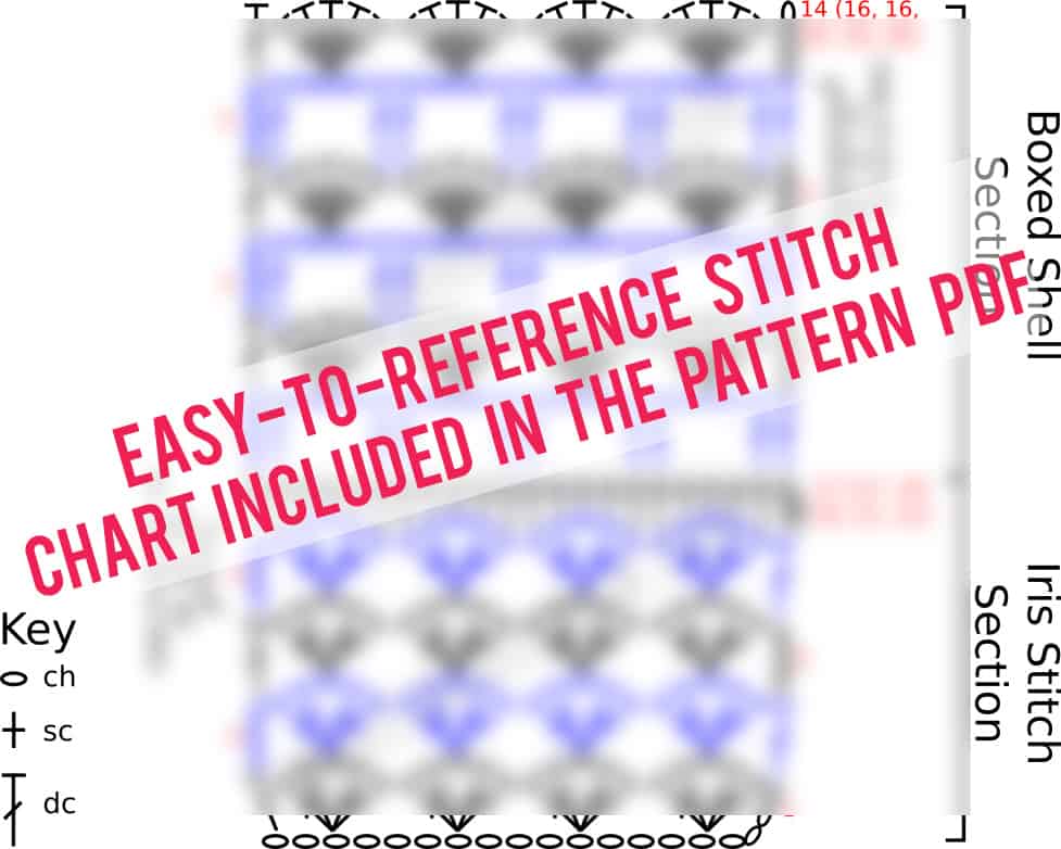 boxed shell stitch chart pattern and iris crochet stitch chart
