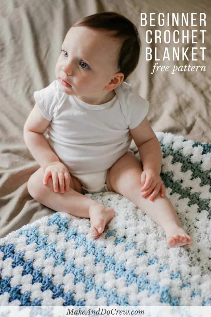 Learn how to make a beginner crochet baby blanket with this easy free pattern and tutorial. This easy and fast pattern uses Lion Brand Mandala cake yarn, so there are very few ends to weave in. Customize the colors for a boy, girl or make a gender neutral granny stripe child's afghan.