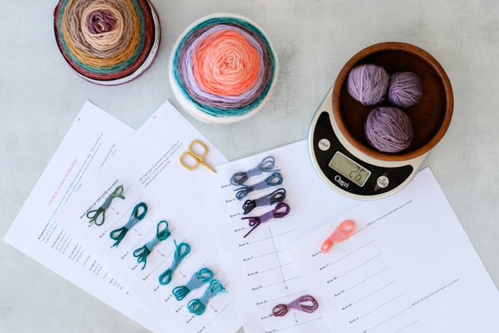 Learn how to deconstruct cake yarn like Lion Brand Mandala or Caron Cakes to form beautiful gradients in your crochet or knit patterns. Color planning worksheet included!