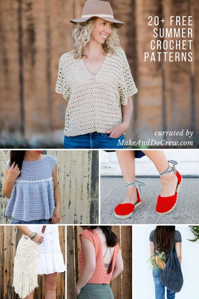 Update your warm weather wardrobe with this collection of free spring and summer crochet patterns including crochet shoes, tops, purses, bags and kimonos.