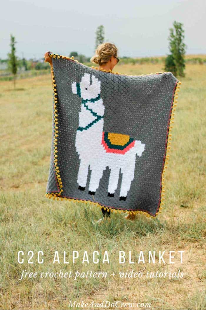 Make this adorable alpaca corner-to-corner crochet blanket using the free graph pattern and video tutorials. This c2c afghan is perfectly sized for a baby blanket or adult throw. 