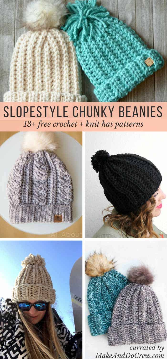 Feeling inspired by the beanies the athletes at the winter Olympics have been wearing? Let this collection of FREE knit and crochet chunky hat patterns lead you to your next "slope style" project!