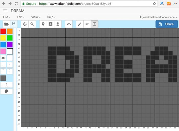 Tutorial on how to design crochet, knitting or cross stitch graphs using StitchFiddle.com.