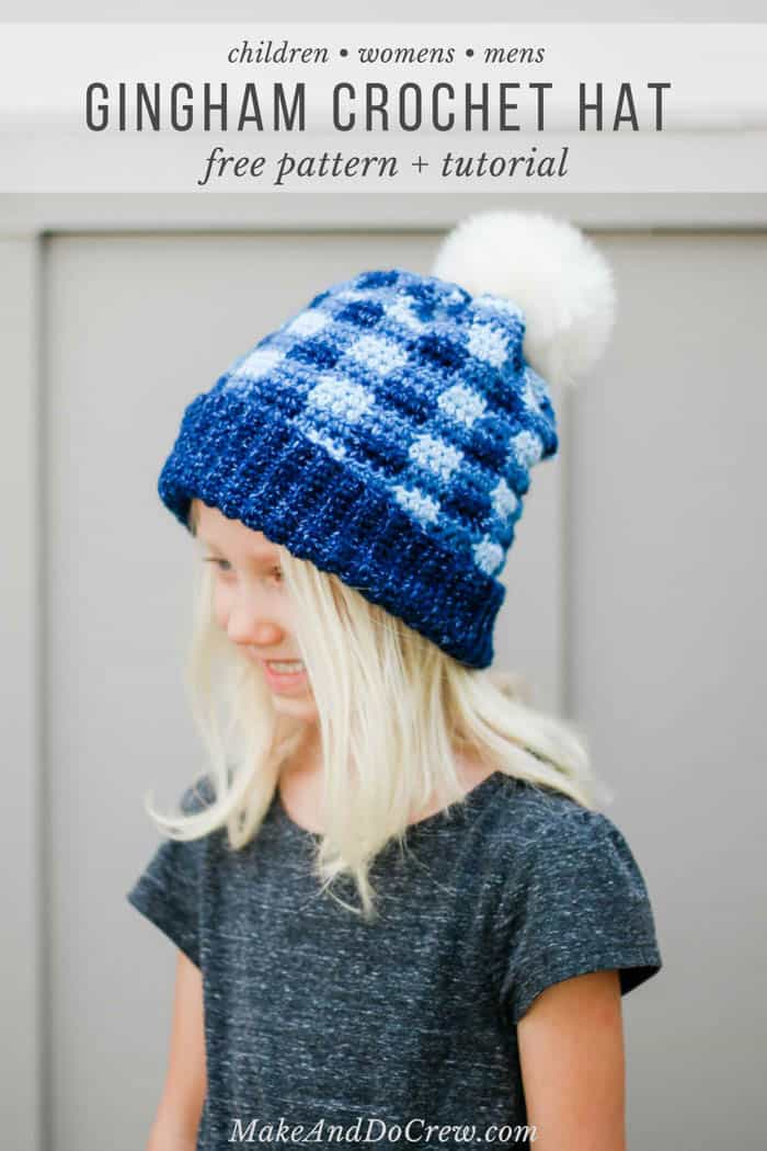This free crochet plaid beanie for kids and adults is easy, fast and on-trend. Make it for the #HatNotHate movement or as a gingham gift!