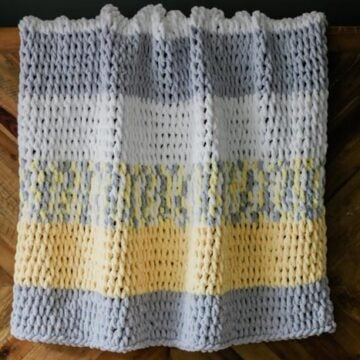 Made with Lion Brand Off the Hook loop yarn and a very simple technique, this finger knitting blanket is a breeze to "knit," even for absolute beginners. Perfect size couch throw or baby blanket. Free video tutorial and pattern.