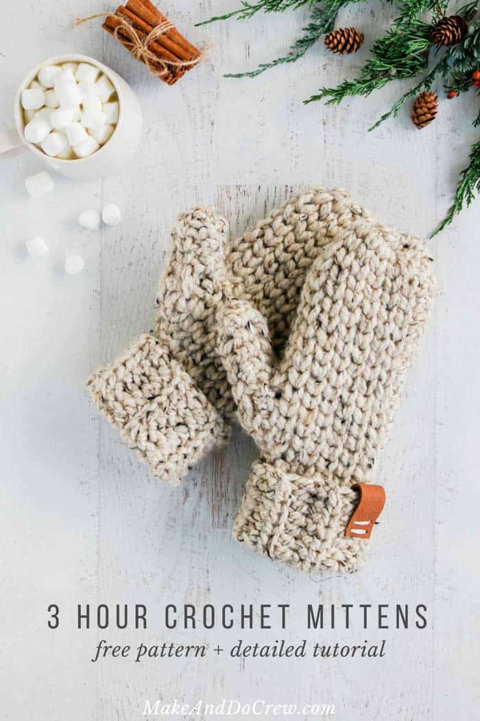 3 Hour Chunky Crochet Mittens Free Pattern Detailed Tutorial