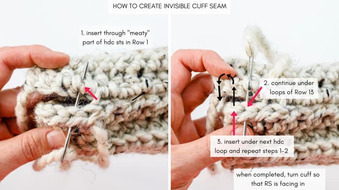 Grid showing how to create an invisible cuff seam.