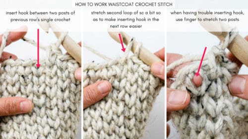 How to crochet the waistcoat stitch (center single crochet). Full photo and video tutorial.