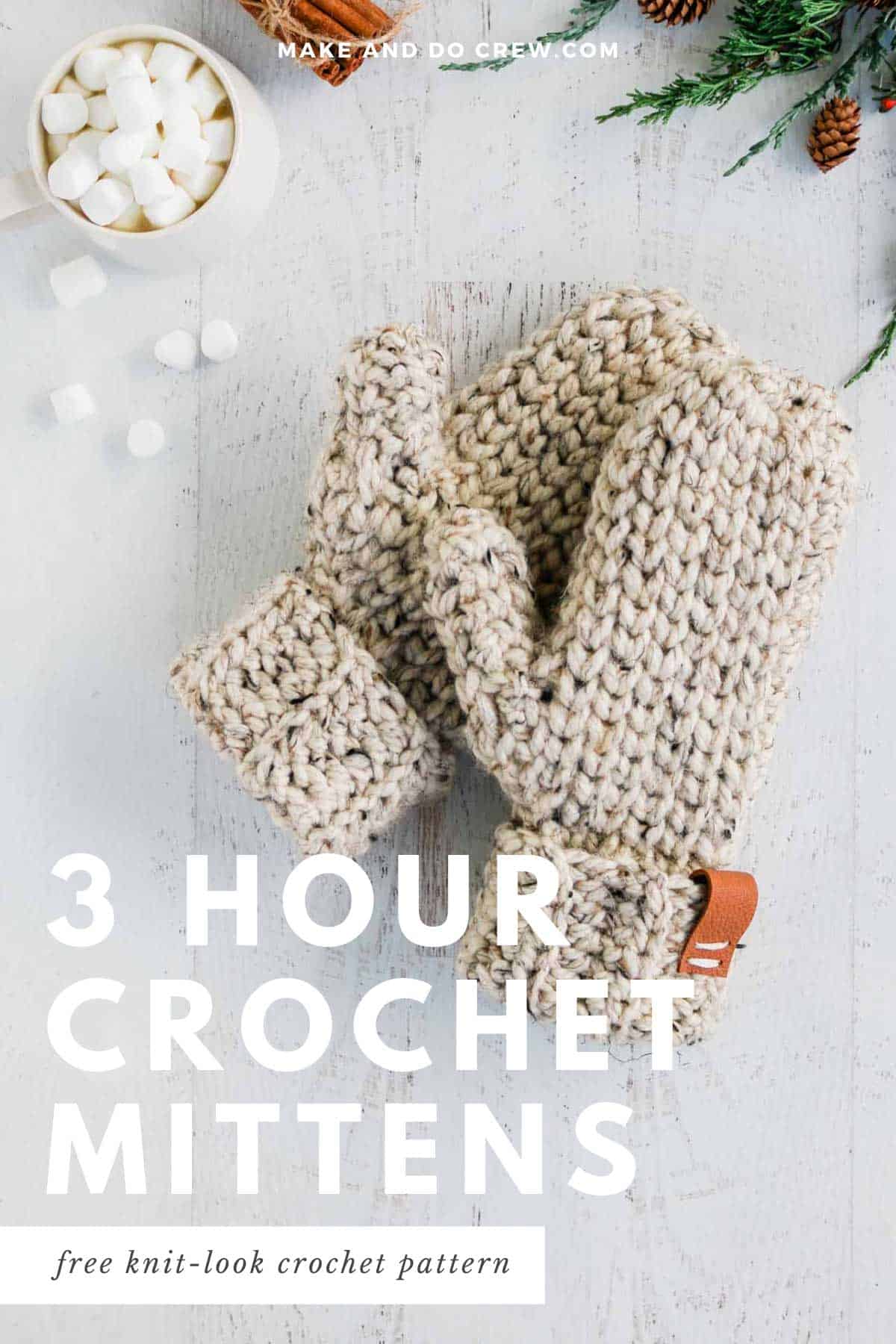 A chunky set of crochet mittens made with Wool Ease Thick & Quick and the waistcoat stitch. These crochet mittens look knit!