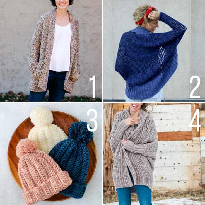 Free crochet patterns for beginners with step-by-step tutorials. Includes sweaters, cardigans, shrugs and a beanie.