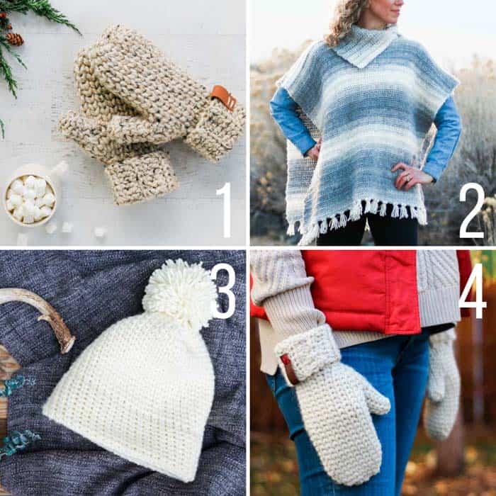 Several free crochet patterns that look like knitting (by using the Waistcoat crochet stitch) including mittens, a beanie and a poncho.