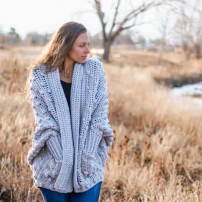 Haven Cardigan free crochet bobble stitch sweater from Make & Do Crew