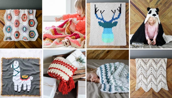 Free crochet afghan patterns including baby blankets, granny stitch blankets, corner to corner graphgans and hooded blankets. All free patterns from Make & Do Crew.