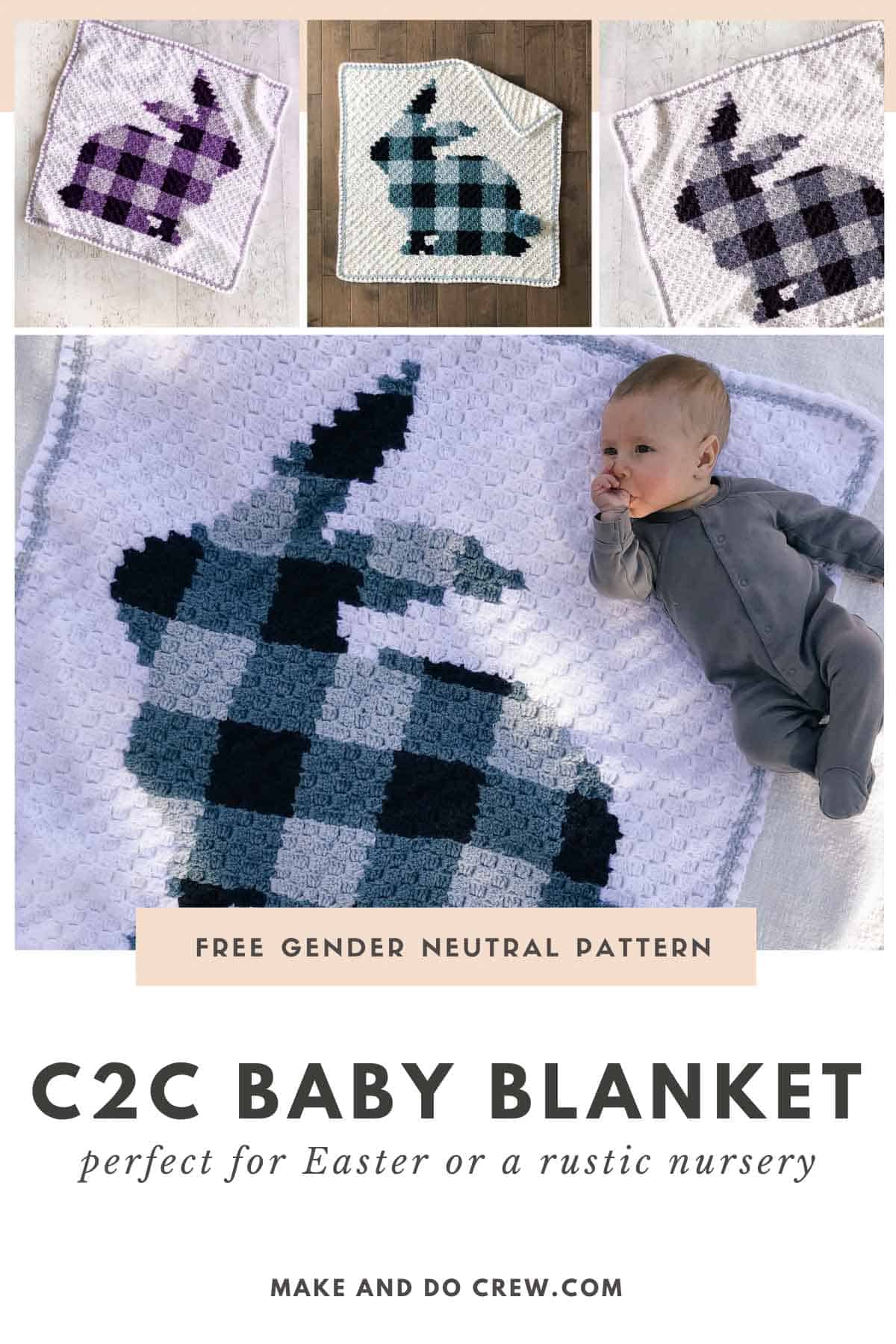 C2C Crochet Bunny Blanket - free pattern for Easter or a baby shower