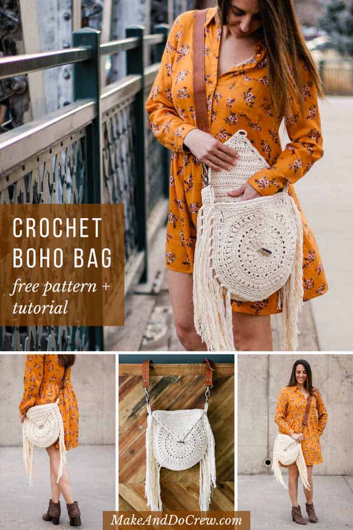Made from richly textured circles, this fringed crochet bag pattern comes together in three fun pieces. Finish it off with crocheted details or add a wooden button and leather strap to make it just your style.