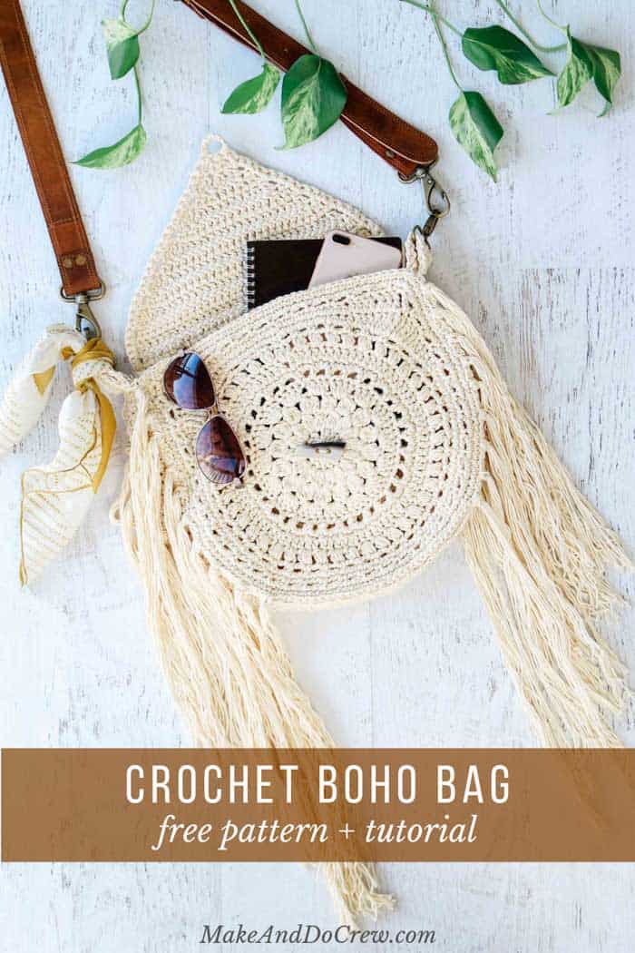 This crochet boho bag with fringe is a perfect summer crochet pattern. Free pattern and tutorial with stitch chart option.