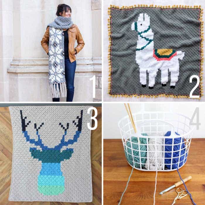 Free corner to corner crochet patterns including a super scar, a llama c2c graphgan and a deer antler blanket.