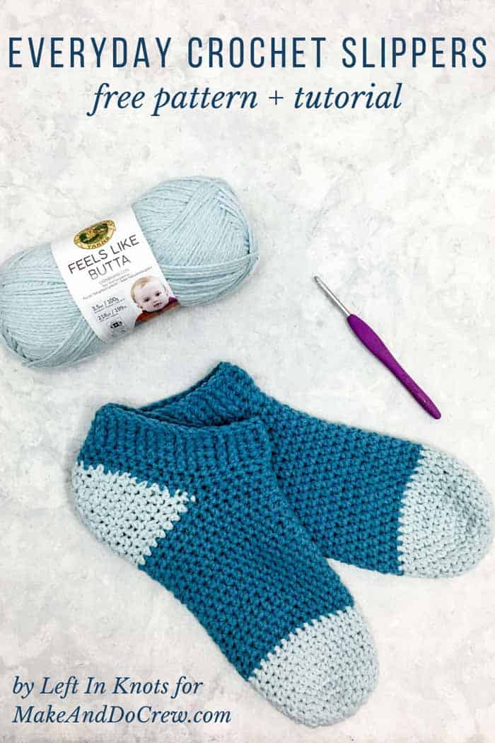 Crochet Two-Toned Slipper Socks - Free Pattern - Left in Knots