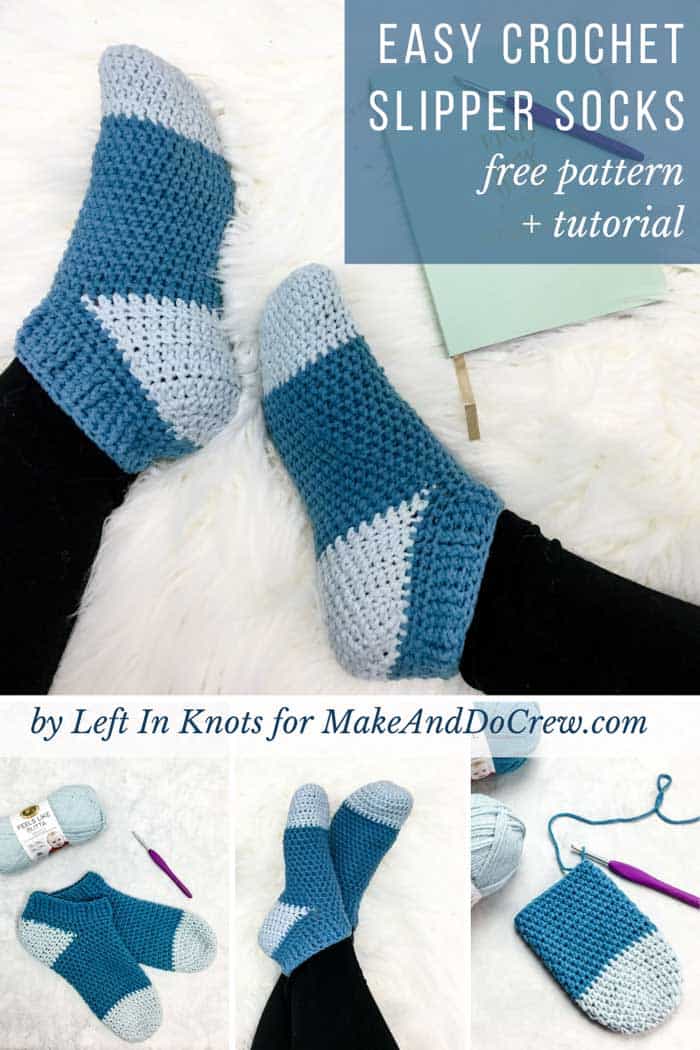 Crochet Two-Toned Slipper Socks - Free Pattern - Left in Knots