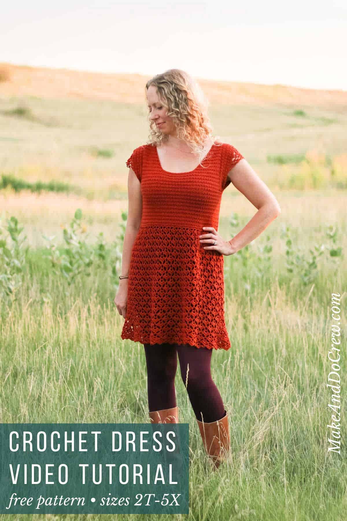 This ladies crochet dress pattern makes a perfect sundress with simple-to-work lace and delicate cap sleeves. Includes video tutorial.