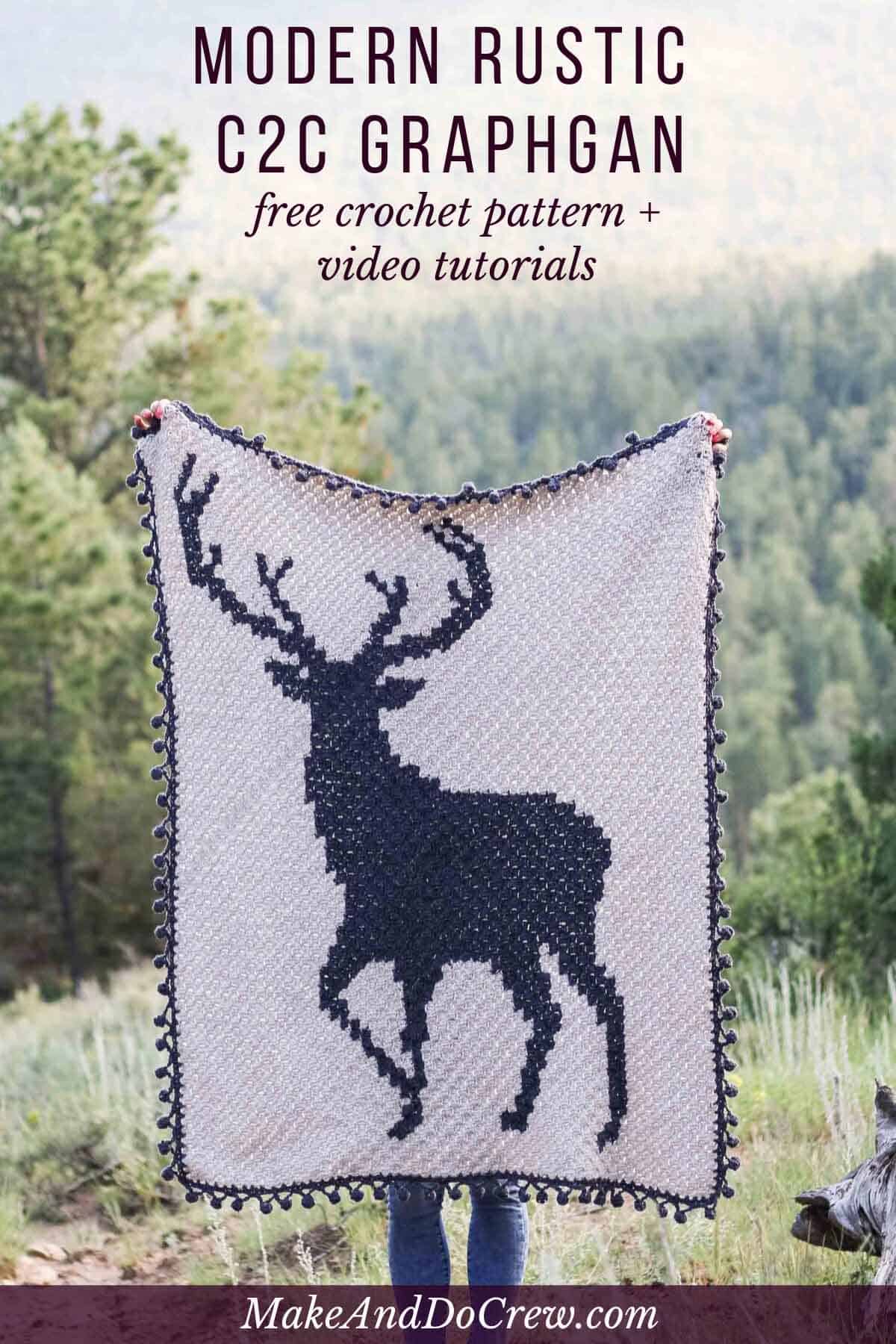 This c2c crochet deer graphgan is perfect for Christmas, a forest-themed baby nursery or as a gift for your favorite hunter. Free blanket pattern and video tutorials.