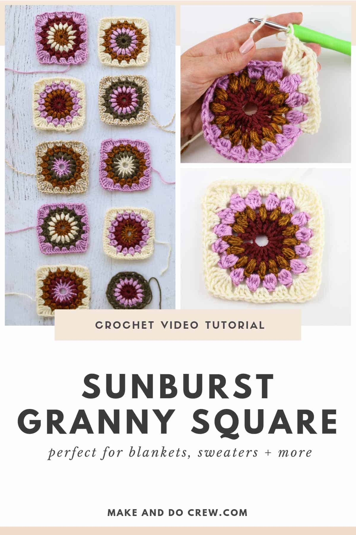 Collection of different sunburst granny squares.