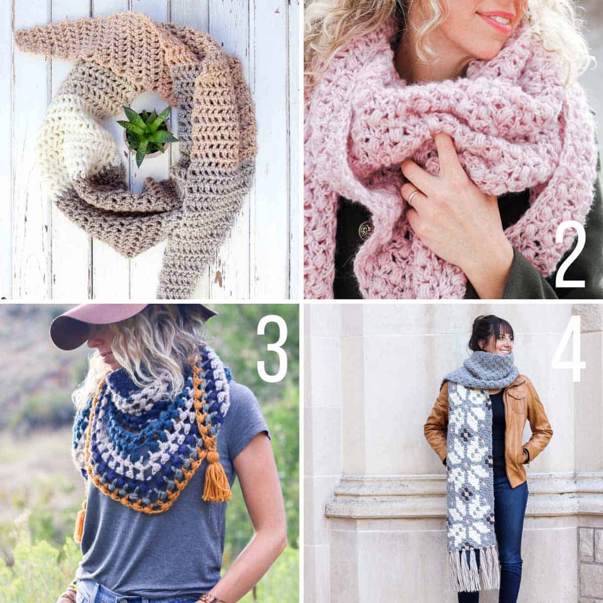 Four free crochet scarf patterns from Make & Do Crew.