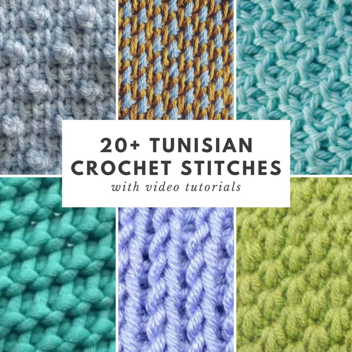 A grid of lots of beautiful Tunisian Crochet stitches that have video tutorials.