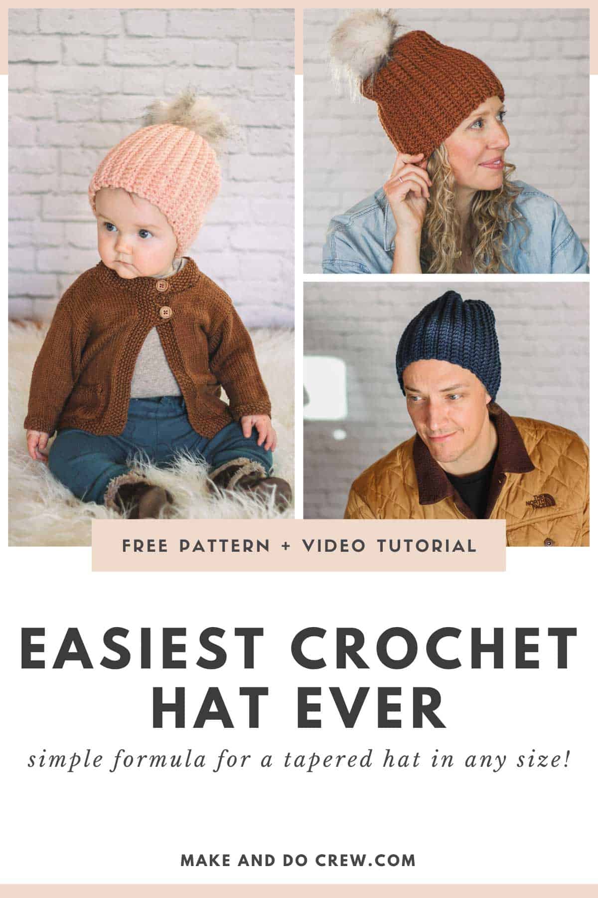 SUPER EASY: How to Crochet a Baby Hat (with child + adult sizes, too!)