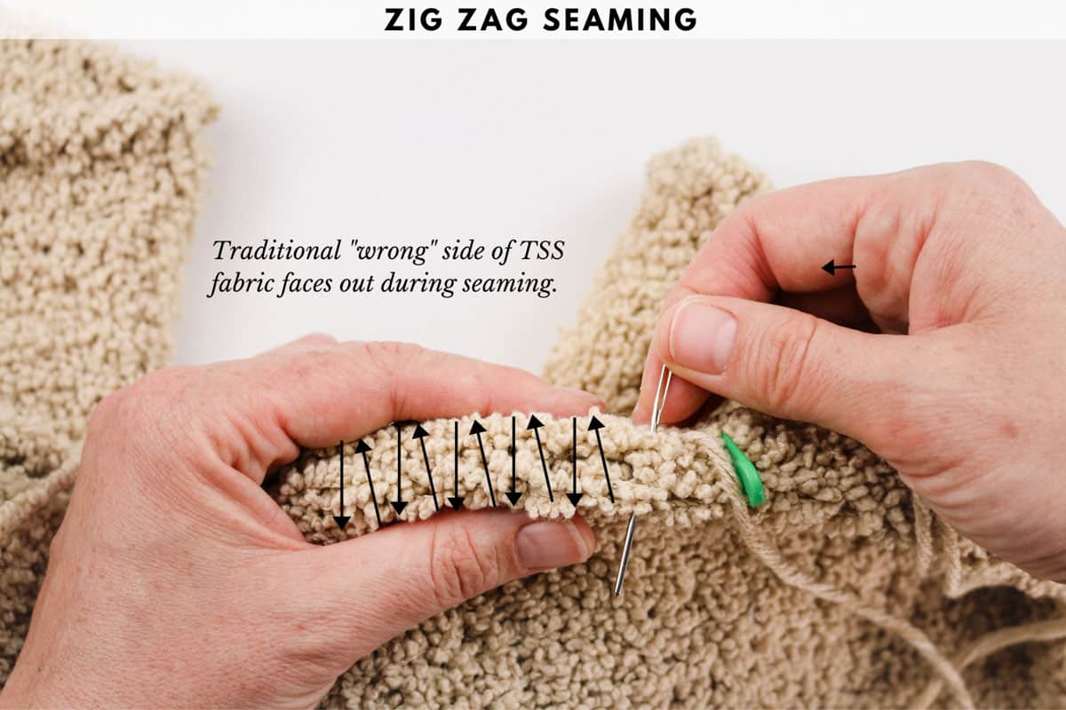 Tutorial showing how to zig zag seam (similar to the mattress stitch).