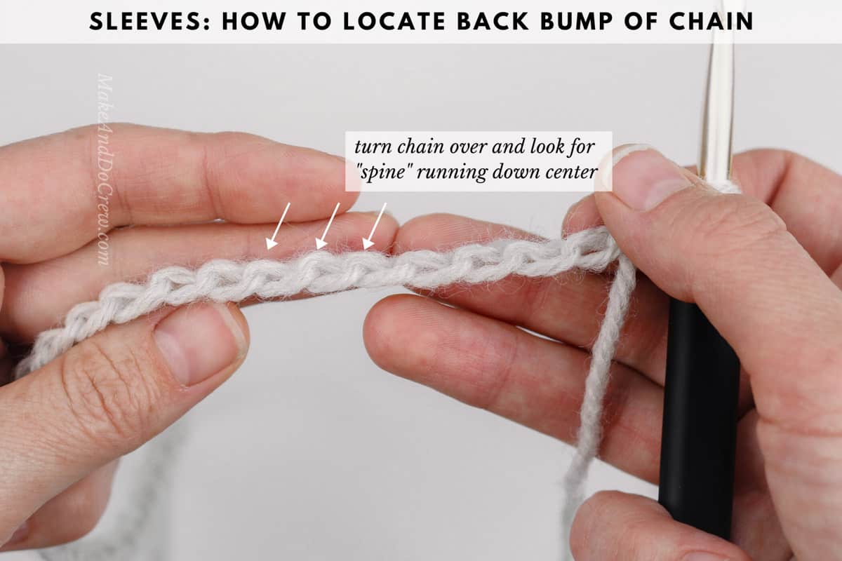 Photo showing where is the bottom "bump" of a crochet chain.