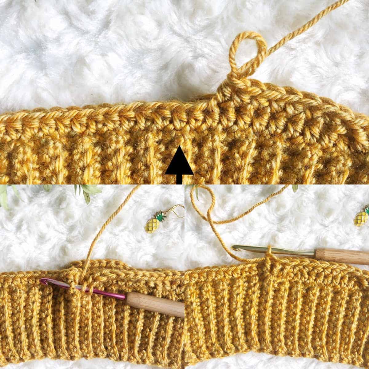 Photos showing how to crochet cables. Tutorial for beginners.