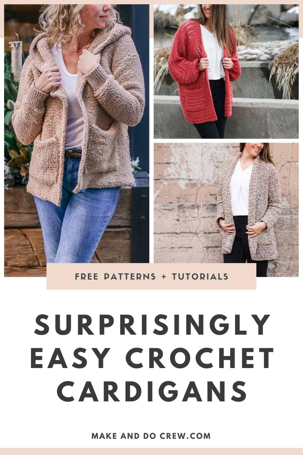 A collection of free crochet cardigan sweater patterns for women and kids made with Lion Brand Yarn.