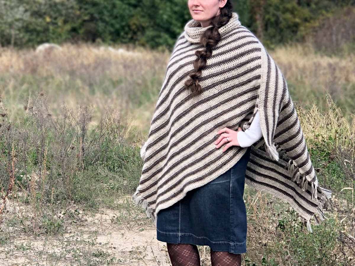 Crochet Striped Poncho With Fringe PATTERN PDF Vintage Boho 