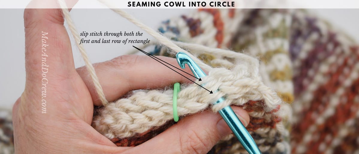 Tutorial showing how to slip stitch seam in crochet.