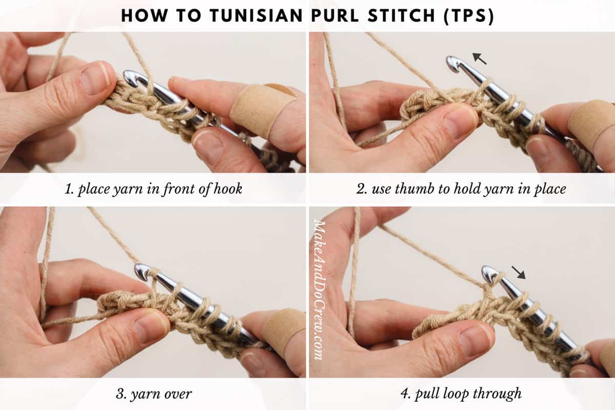 Tutorial showing how to crochet the Tunisian rib stitch in 2x2 ribbing, which looks a lot like knit ribbing. Featuring Lion Brand Jeans yarn in "Khaki."