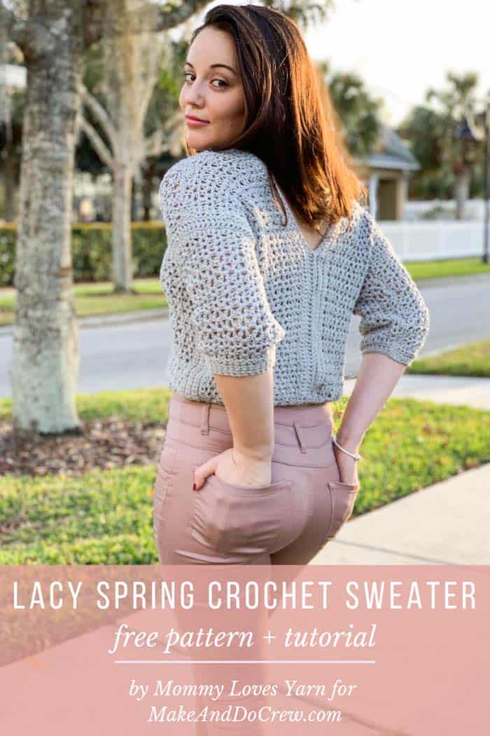 You'll love this lacy spring crochet cropped sweater! Free pattern using Lion Brand Yarn's ZZ Twist. Includes plus sizes!