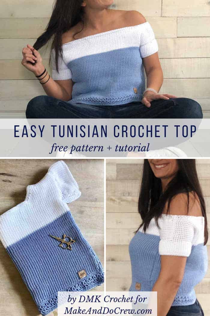Easy Tunisian crochet pattern for an off-the-shoulder summer top
