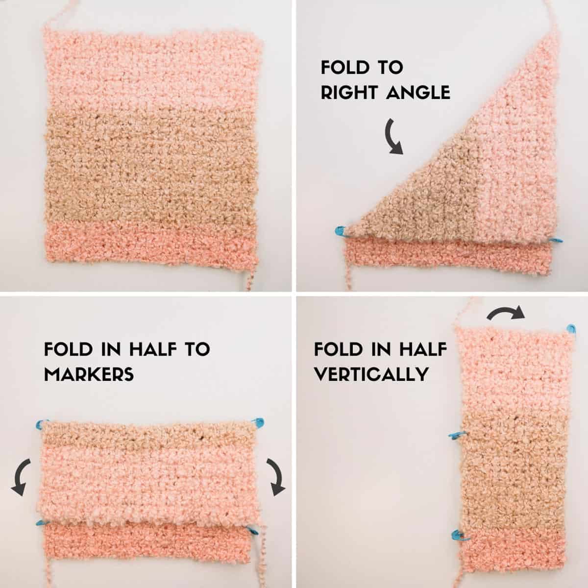 Step-by-step tutorial showing how to crochet a bunny from a square.