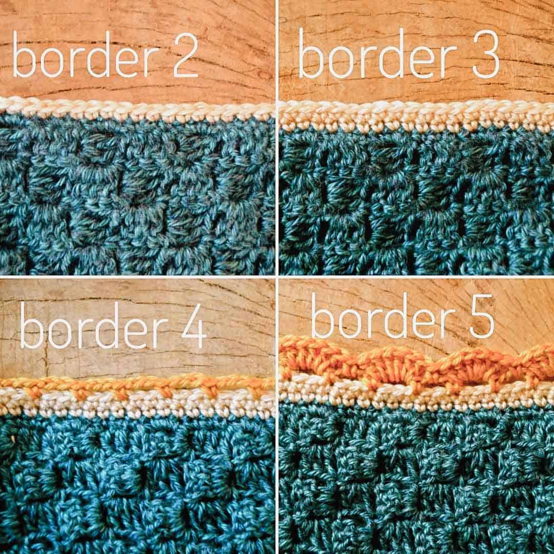 Instructions showing how to add a border to a corner to corner crochet blanket.